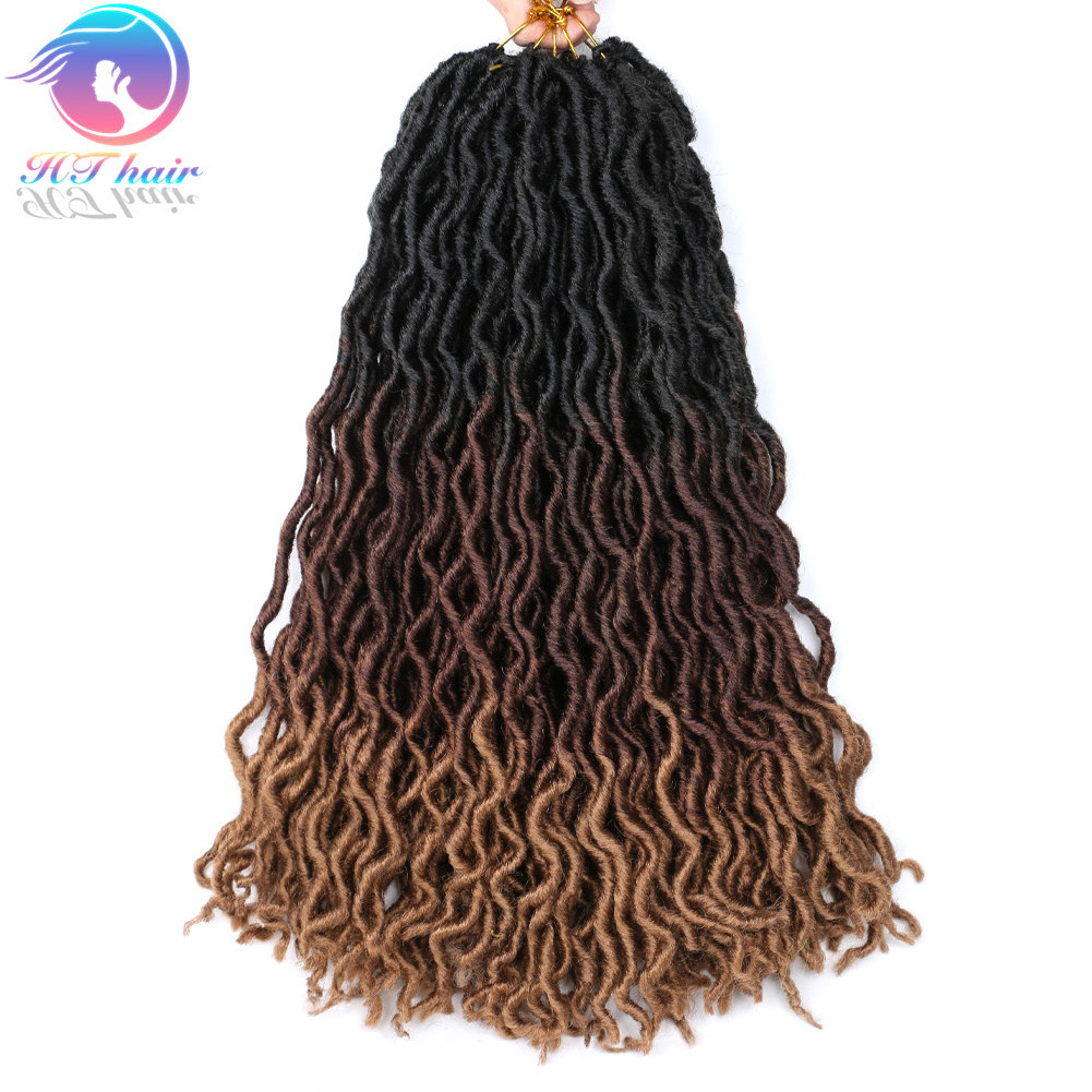 HTHAIR 3 Tone Ombre Gypsy Curly Faux Locs Crochet Hair Afro Dreadlocs Hair Extensions synthetic hair Bulk 18 inch