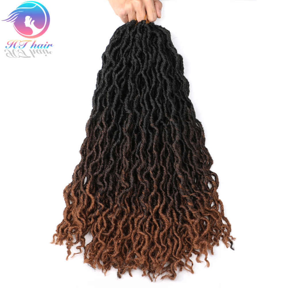 HTHAIR 3 Tone Ombre Gypsy Curly Faux Locs Crochet Hair Afro Dreadlocs Hair Extensions synthetic hair Bulk 18 inch