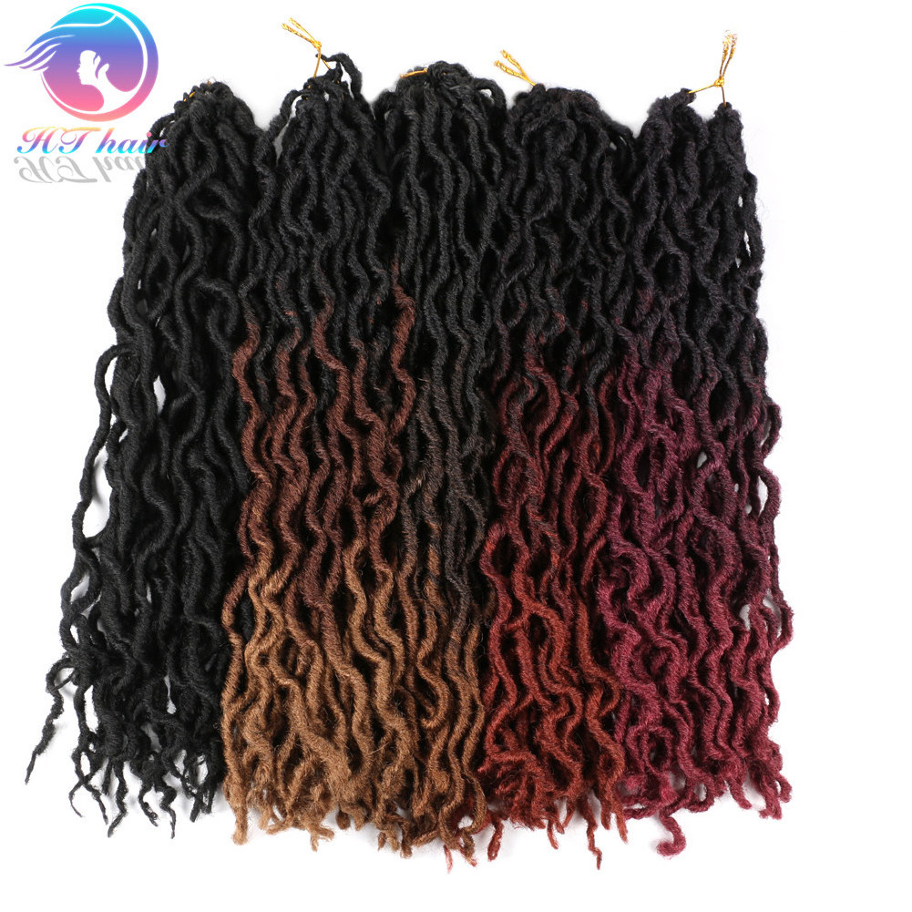 HTHAIR 3 Tone Ombre Gypsy Curly Faux Locs Crochet Hair Afro Dreadlocs Hair Extensions synthetic hair Bulk 18 inch