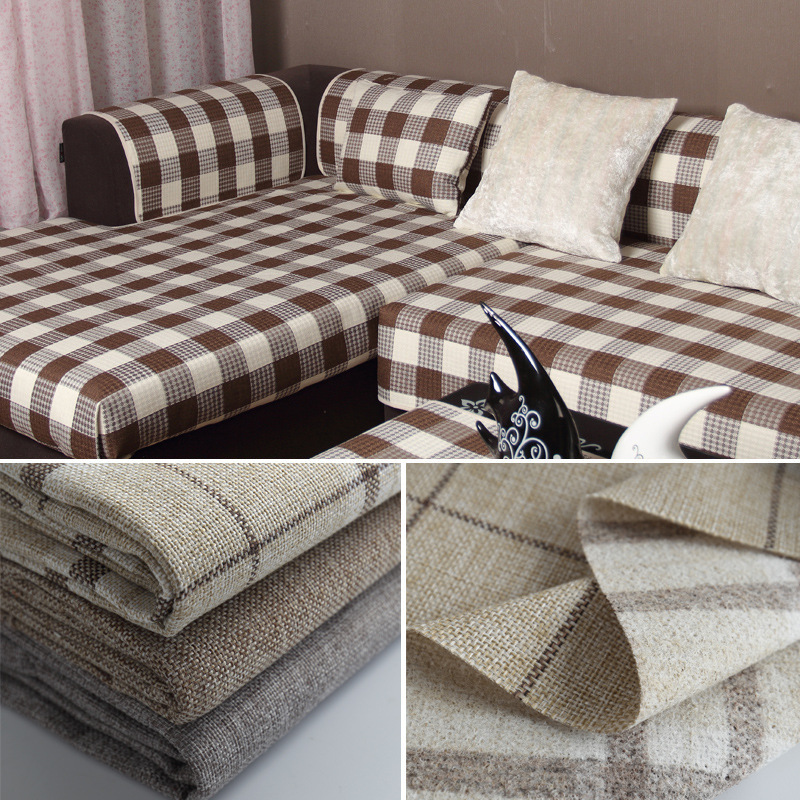 Ready goods polyester linen hemp yarn dyed check fabric for upholstery sofa