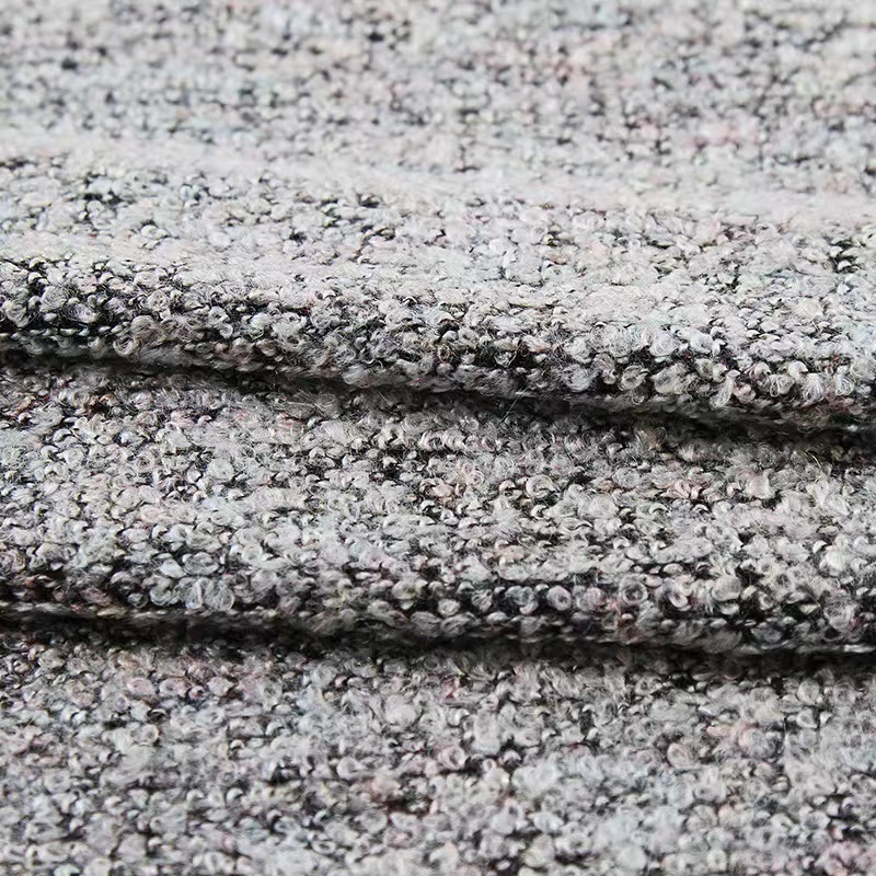 New style winter heavy cashmere melange loop yarn acrylic/poly/nylon  hacci tweed knitted fabric for sweater