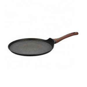 Forged aluminum marble non stick pizza pan  with bake lite handle crepe pan with Induction bottom