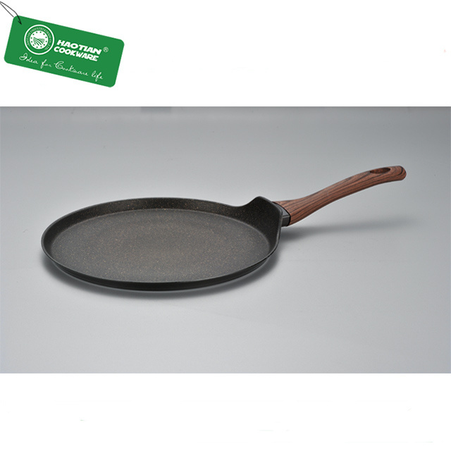 Forged aluminum marble non stick pizza pan  with bake lite handle crepe pan with Induction bottom