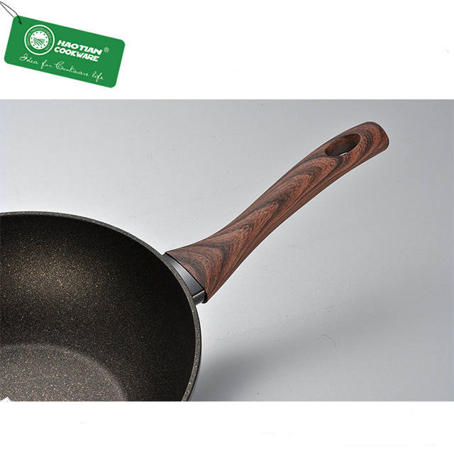 Forged aluminum marble non stick pizza pan  with bake lite handle crepe pan with Induction bottom