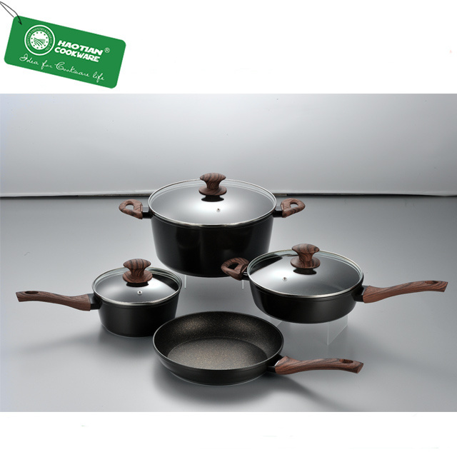 Forged aluminum marble non stick pizza pan  with bake lite handle crepe pan with Induction bottom