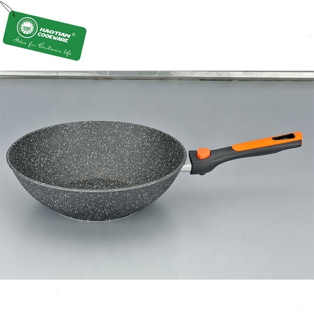 Stone marble nonstick coating aluminum forged cookware set with detachable handle