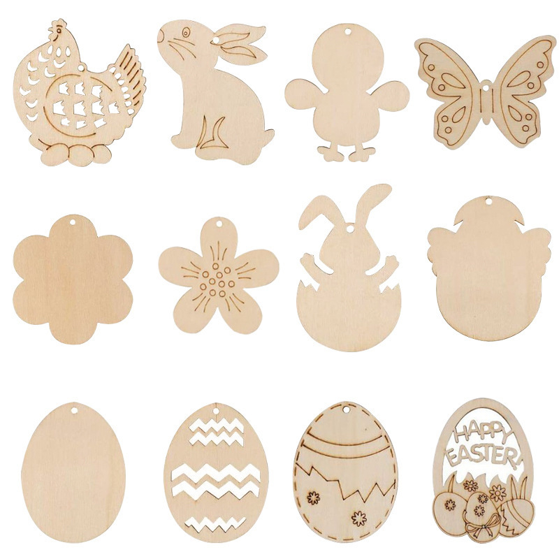 DIY Wooden Easter Customized Shaped Ornaments to Paint for Kids, Unfinished Wood Slices Holiday Hanging Decorations