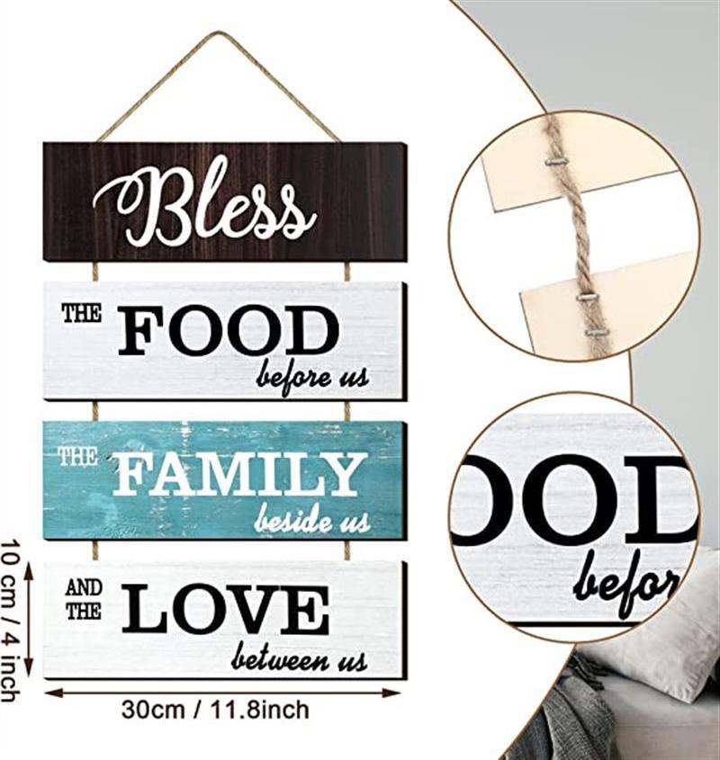 Large Bless Hanging Wall Sign Custom Rustic Wooden Family Food Love Decor for Kitchen Dining Room Living Bedroom Outdoor