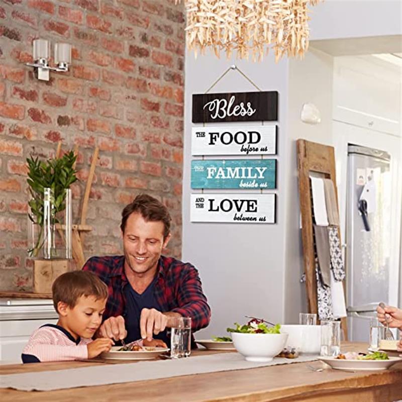 Large Bless Hanging Wall Sign Custom Rustic Wooden Family Food Love Decor for Kitchen Dining Room Living Bedroom Outdoor