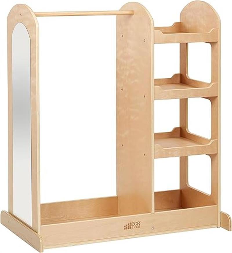 202405Kids Dress Up Center with Mirror Toddlers Wooden Wardrobe Closet Cubby for Little Girls