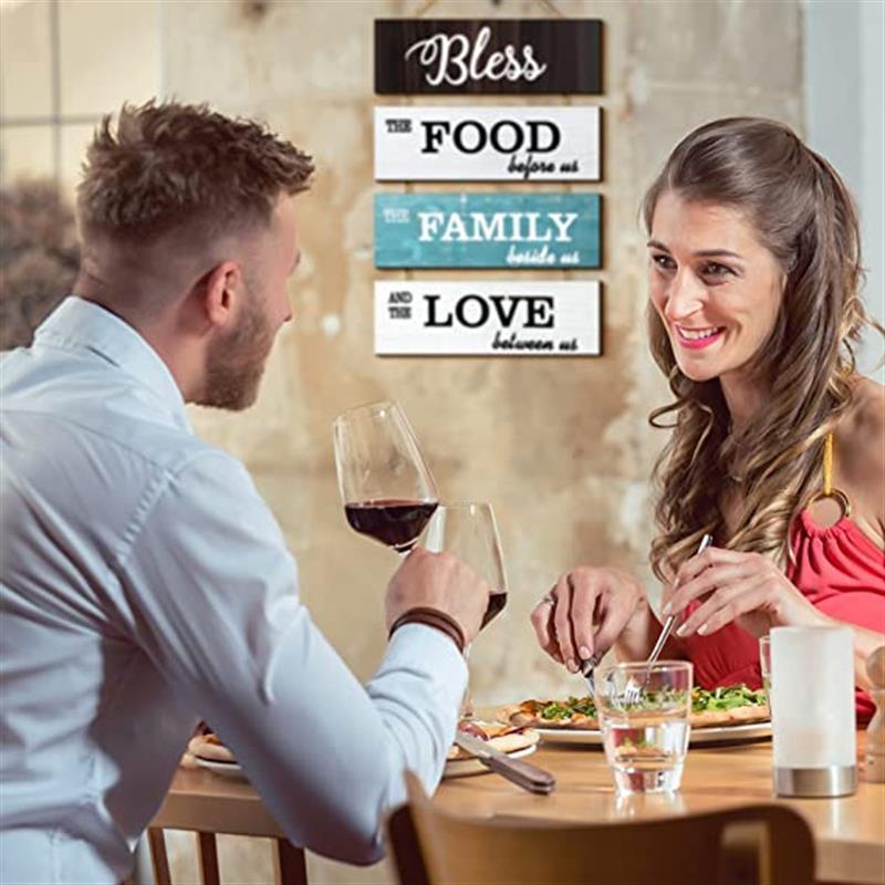 Large Bless Hanging Wall Sign Custom Rustic Wooden Family Food Love Decor for Kitchen Dining Room Living Bedroom Outdoor