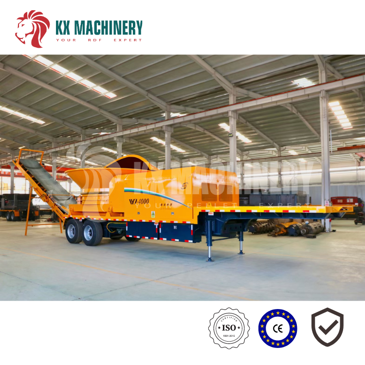 Heavy-Duty Mobile Tub Grinder for On-Site Wood Recycling and Mulching for Wood Waste Processing in Manufacturing Plants