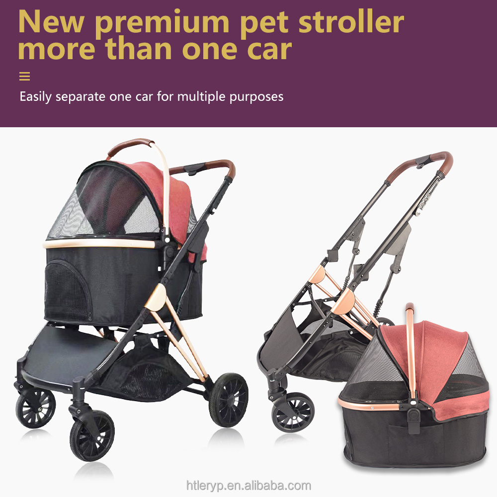 Pet Stroller with Storage Basket for Medium Large Dogs/Cats 3 in 1 Foldable Carbon steel alloy Detachable Carrier