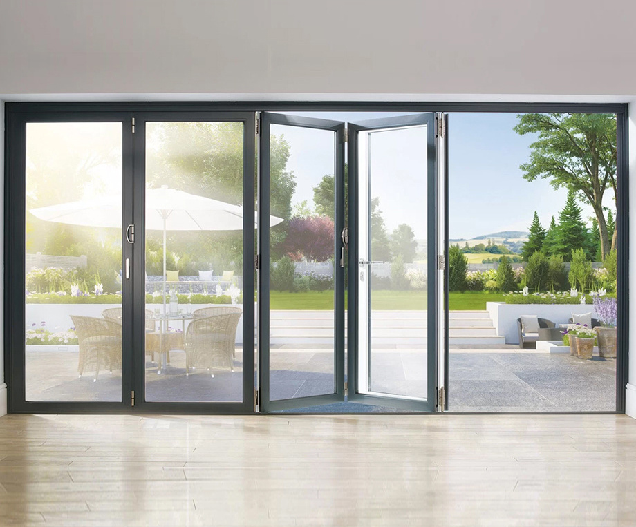 As2047 Australian Aluminum Frame Four Panels Exterior Folding Sliding Doors Stacking Glass Walls Aluminum Folding Door