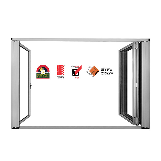 As2047 Australian Aluminum Frame Four Panels Exterior Folding Sliding Doors Stacking Glass Walls Aluminum Folding Door