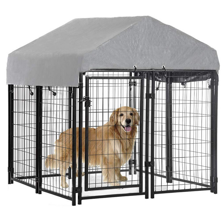 Wholesale heavy duty large outdoor metal dog cage with plastic roof