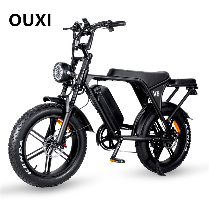 48V Fat Tyres Electric Bike OUXI V8 7 Speed Integrated 15ah Lithium Battery Disc Brake Steel Frame Fat Bike  for Adults