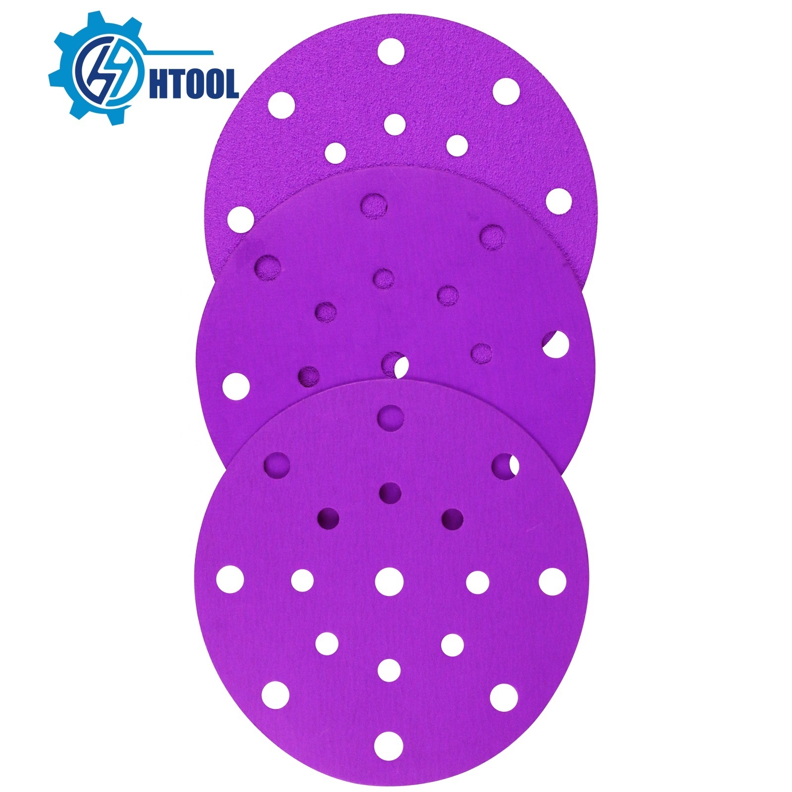 Durable Abrasive Sandpaper Hook And Loop Purple Round Sanding Disc Aluminum Oxide Fiber 8 Holes Sand Paper