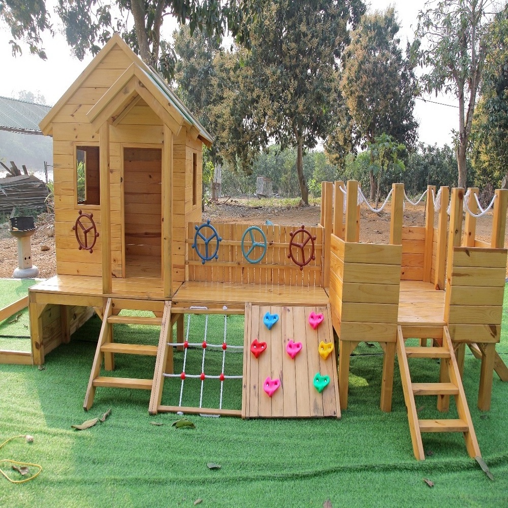 Backyard Garden Wood Playhouses for Kid Outdoor Children Play Houses with Ladder and swing