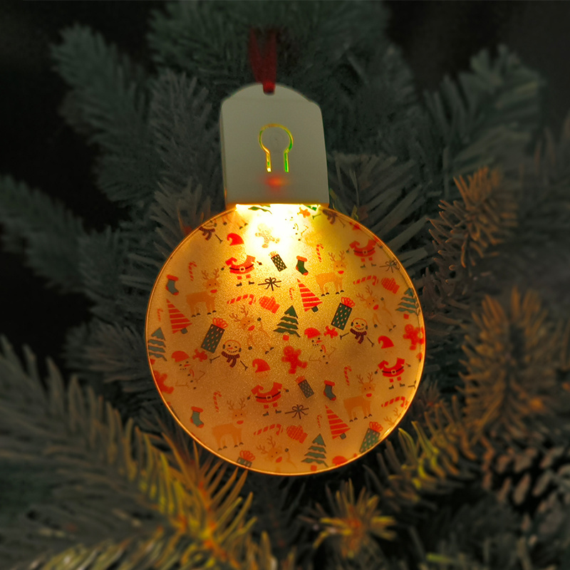 Custom Double Side Printing Sublimation Blank Round Shape Acrylic Xmas Ornament with Light