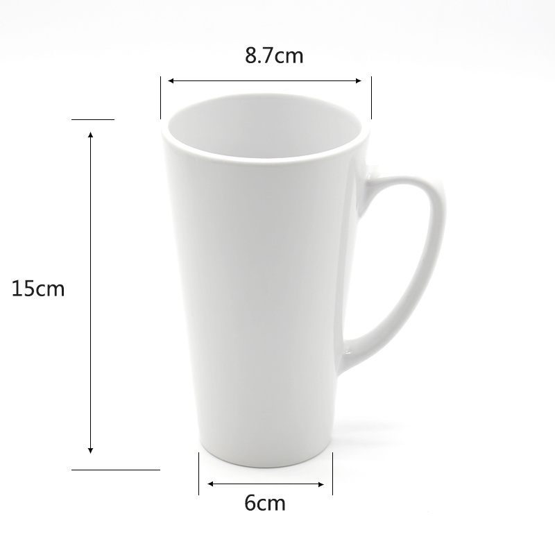 17oz Latte Heated White Coated Sublimation Ceramic Coffee Mug Printing Cone Shape Cup