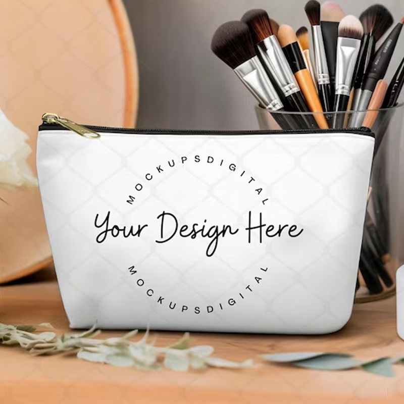 Krell Gifts Custom Logo Printed Canvas Zipper Makeup Bag Luxury Cotton Small Canvas Coin Pouch Travel Cosmetic Bag Pencil Pouch