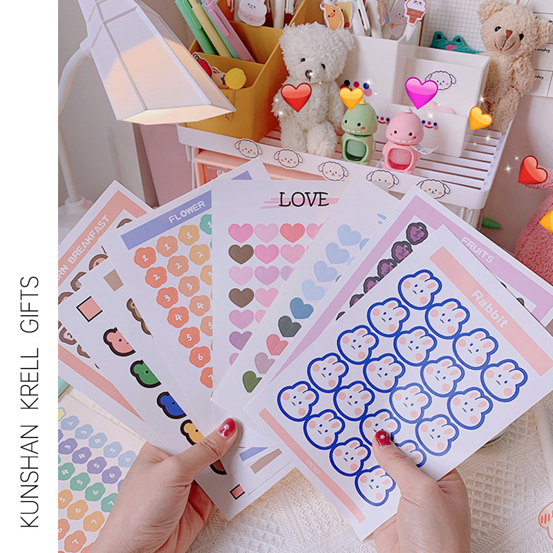 Custom Printing Cartoon Decorative Kids Lovely Sticker Sheet Waterproof kawaii stickers