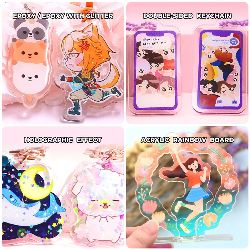 Custom Clear Printed Anime Keychain Key chain Acrylic Charms Holographic Keychain Anime Glitter acrylic keychain custom logo