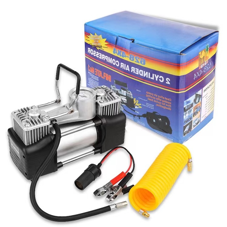 Double cylinder tire inflator portable mini electric air pump DC 12V car tire air compressor