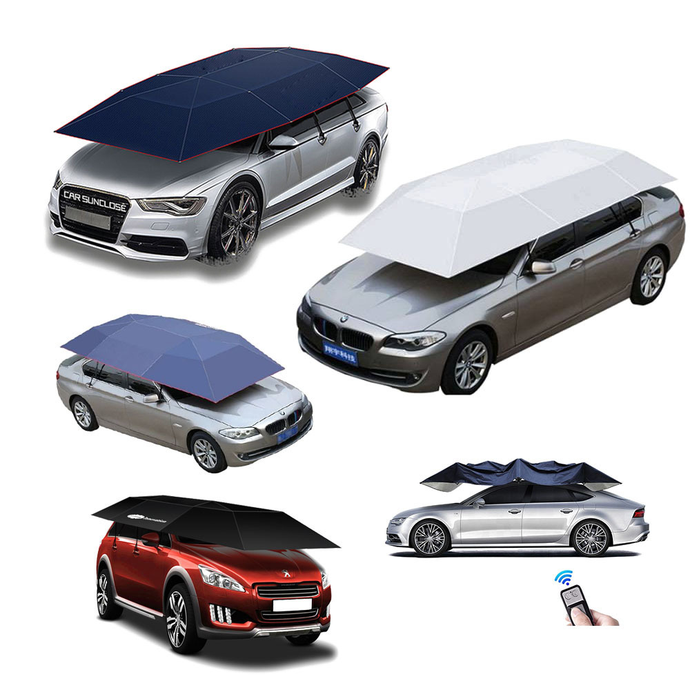 Portable folding Outdoor semi automatic 4.2m 4.6m Car sunshade Roof Shade Cover Automatic Car Umbrellas With Remote Control