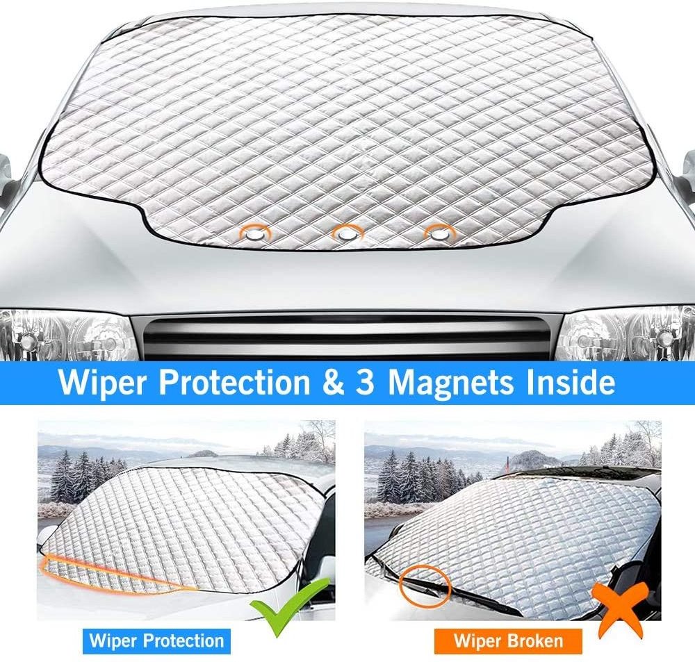 Car Windshield Snow Cover, Frost Ice Windscreen Covers with Magnetic Edges, 4 Layers Thickness Snow Protector