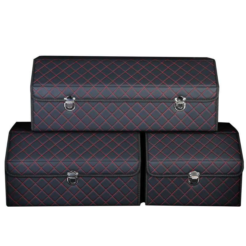 Custom Logo Pu Leather Small Large Capacity Auto Foldable Box Car Trunk Storage Boot Car Organizer for Trunk with Shackle Handle