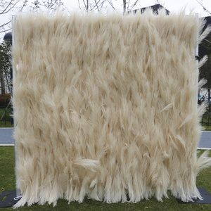 Customized design Rolled Up 8X8ft Beige flower wall Artificial pampas grass backdrop for wedding party Decoration