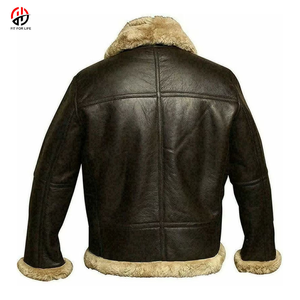 Factory Wholesale Price Top Quality Bomber Flying Pilot Shearling Aviator Fur Coat Handmade Mens Brown Fur Jacket