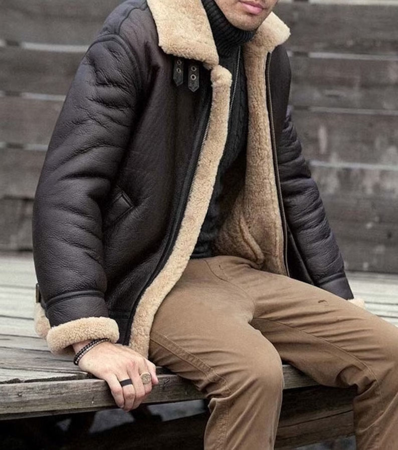 Factory Wholesale Price Top Quality Bomber Flying Pilot Shearling Aviator Fur Coat Handmade Mens Brown Fur Jacket