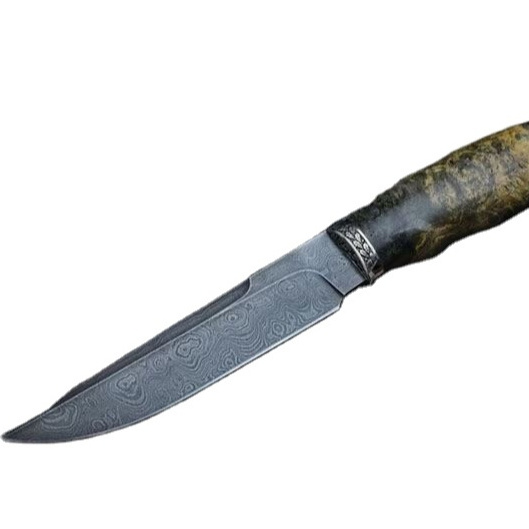 wholesale Private Label Damascus Steel Hunting Knife wolf  head with Leather Sheath Direct Factory Supply