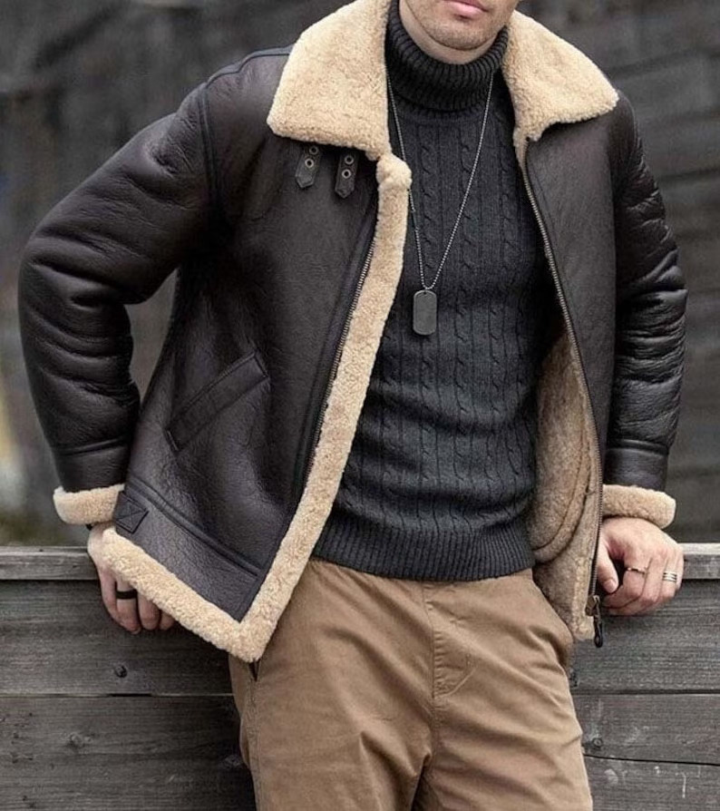 Factory Wholesale Price Top Quality Bomber Flying Pilot Shearling Aviator Fur Coat Handmade Mens Brown Fur Jacket