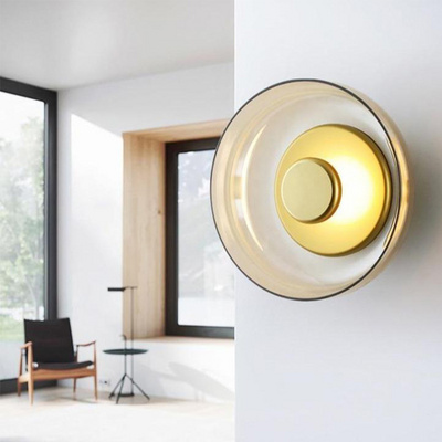 Nordic Light Luxury Round Disc Recessed Wall Lamp Bedroom Bedside Background Wall Glass Sconce Lamp Modern Creative Wall Light