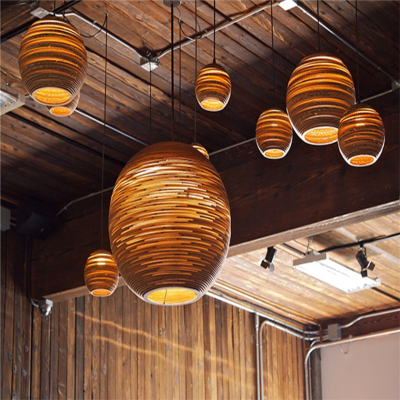 Modern Hanging Lighting Corrugated Paper Farmhouse Pendant Light