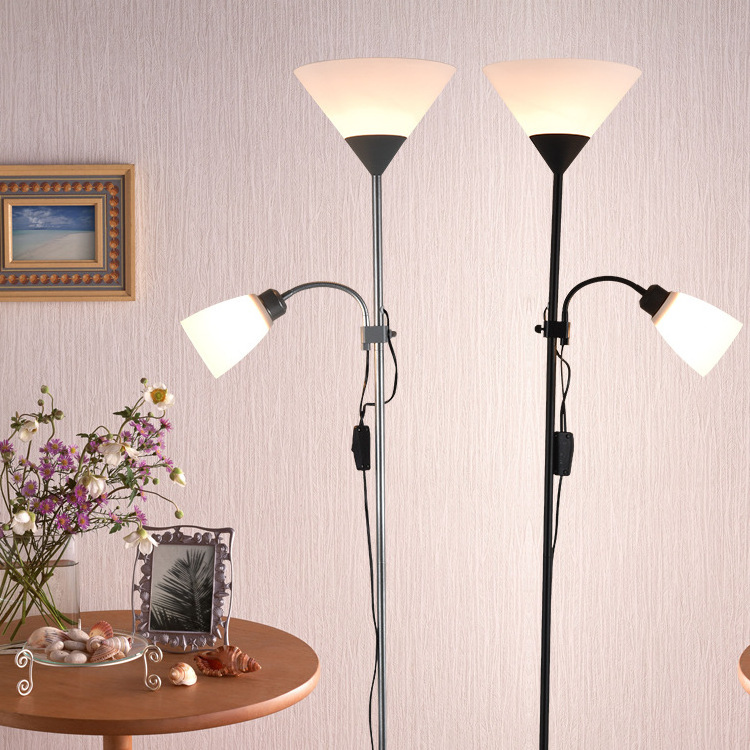 Wholesale swing arm adjustable mother and son Metal Torchiere Floor Lamp with Side Reading Light