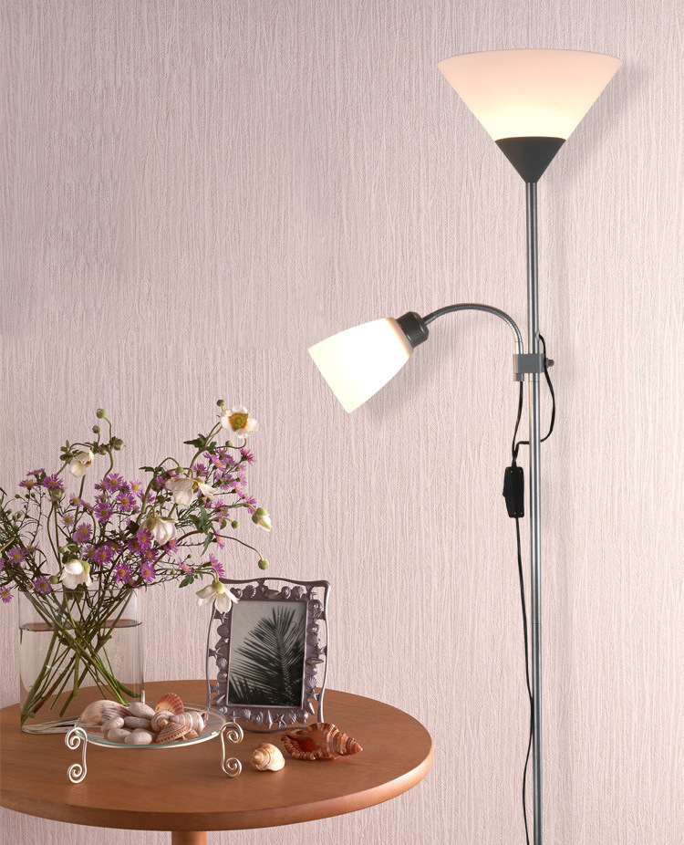 Wholesale swing arm adjustable mother and son Metal Torchiere Floor Lamp with Side Reading Light