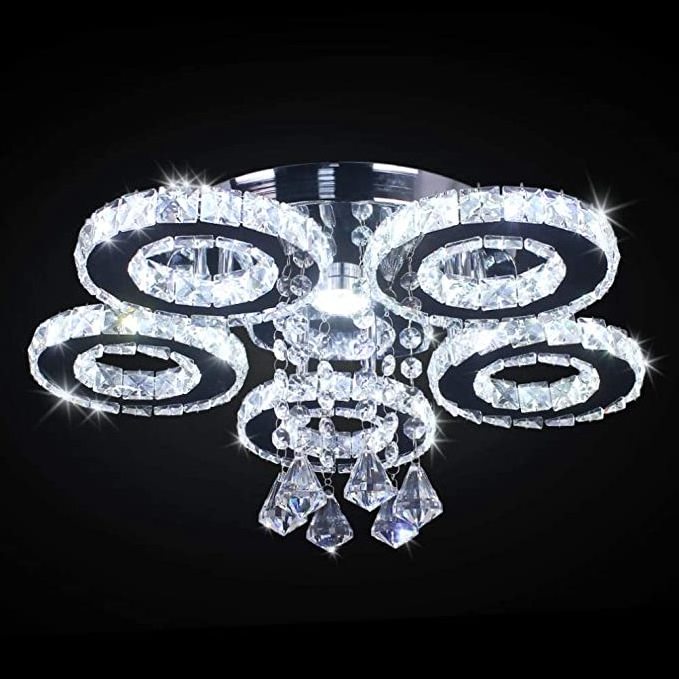 Ceiling Light Flush Mount 5 Rings Stainless Steel Pendant Lamp Modern Chandelier Ligh for Living Dining Room Bedroom Silver Lamp