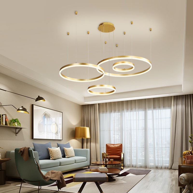 modern simple design hanging home decorative led circle acrylic luxury ring chandeliers ceiling pendant light