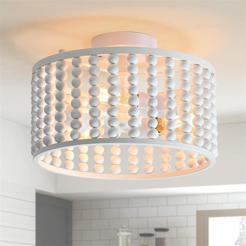 American country decorative art simple retro bedroom farmhouse home solid wood beads creative boho lamp ceiling chandelier