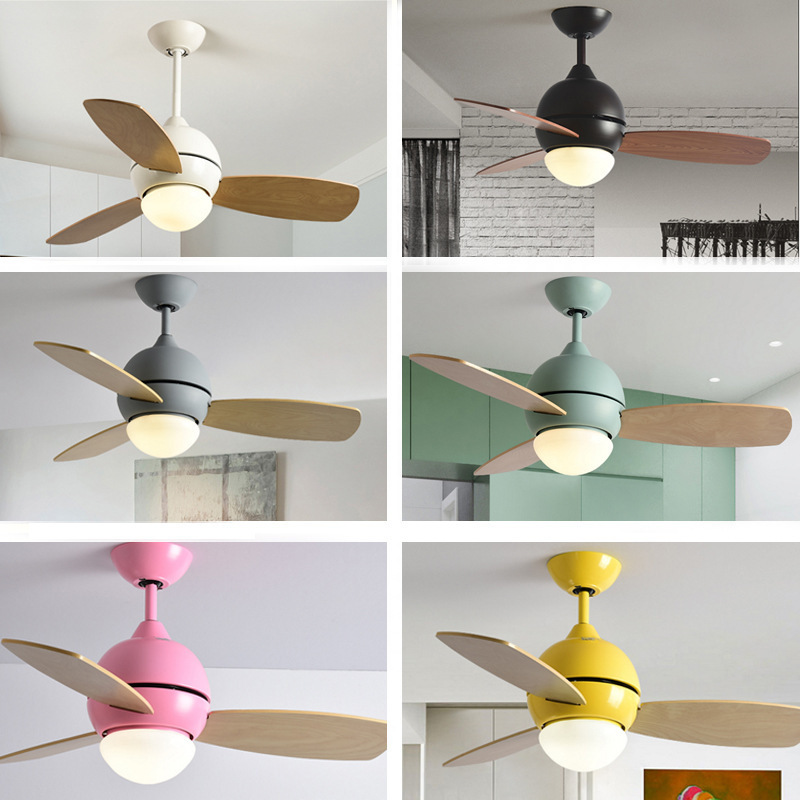 Nordic Modern Contracted Household Solid Wood Mute Children's Room Ceiling Fan Kids Chandelier Led Light