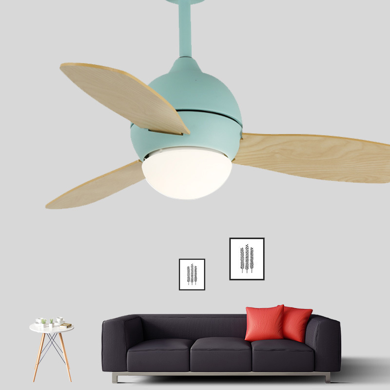 Nordic Modern Contracted Household Solid Wood Mute Children's Room Ceiling Fan Kids Chandelier Led Light