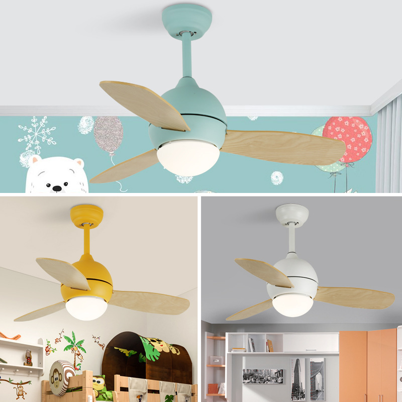 Nordic Modern Contracted Household Solid Wood Mute Children's Room Ceiling Fan Kids Chandelier Led Light