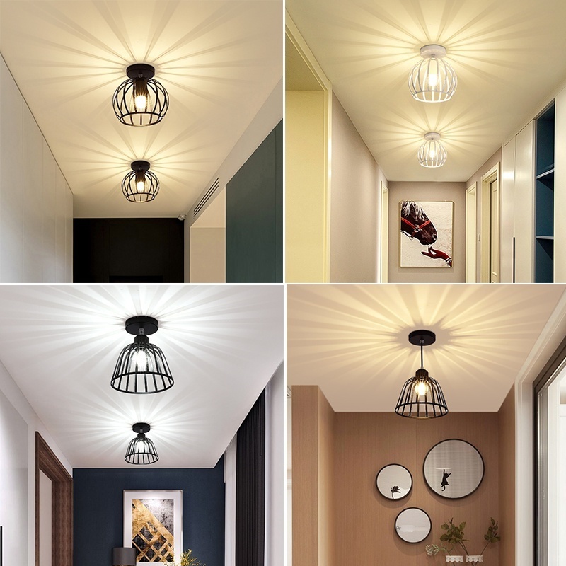 Semi-Flush Mount Ceiling Light Retro Industrial Metal Cage Ceiling Lamps for Porch Hallway Kitchen Bathroom Lighting E27 holder