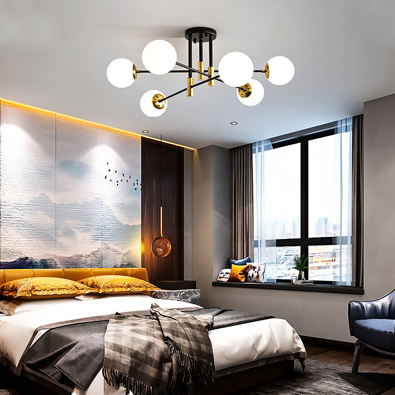 Modern smoky gray multi-headed bedroom ceiling lamp simple living room E27 glass ceiling light