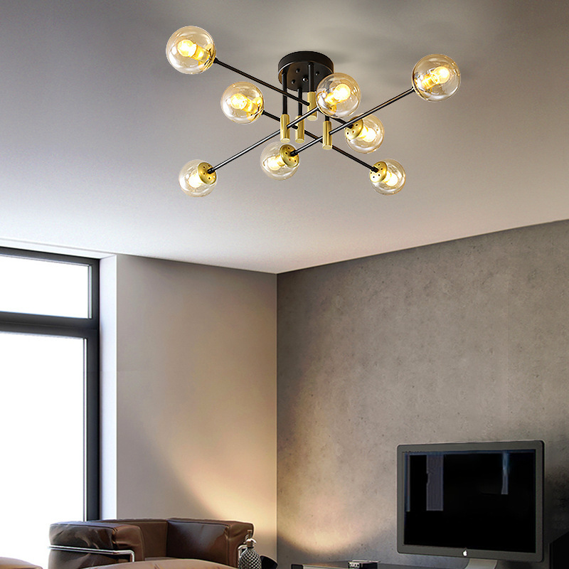 Modern smoky gray multi-headed bedroom ceiling lamp simple living room E27 glass ceiling light